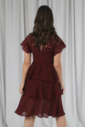 Burgundy Red Tiered Lace Dress Double Second